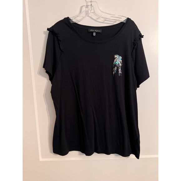 Jasmine Juliana Tops - Jasmine & Juliana Parrot Sequined Blouse Top Black Sz 1X Boho Fun Vacation Beach